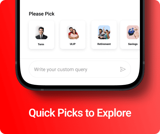 Kotak Life AI chatbot interface offering quick picks for Term, ULIP, Retirement, and Savings plans.