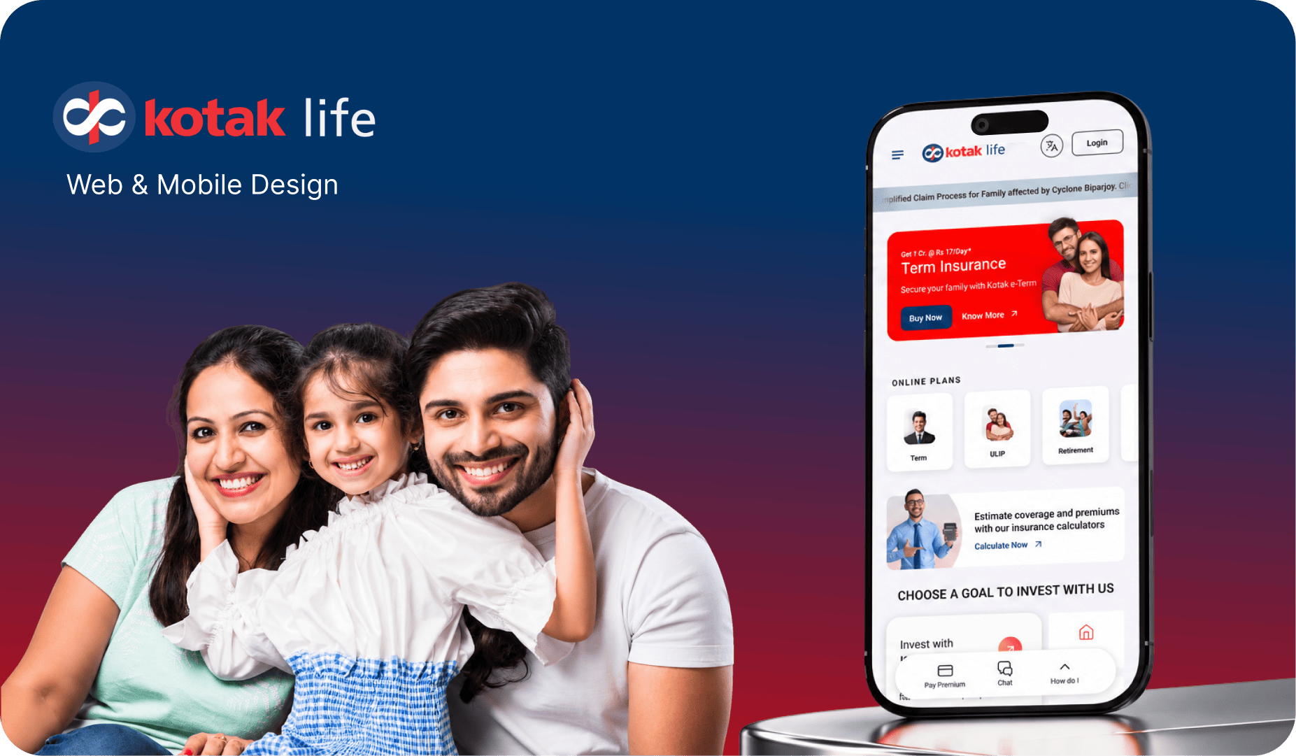 Kotak Life UX case study concept, redesigned insurance website on desktop